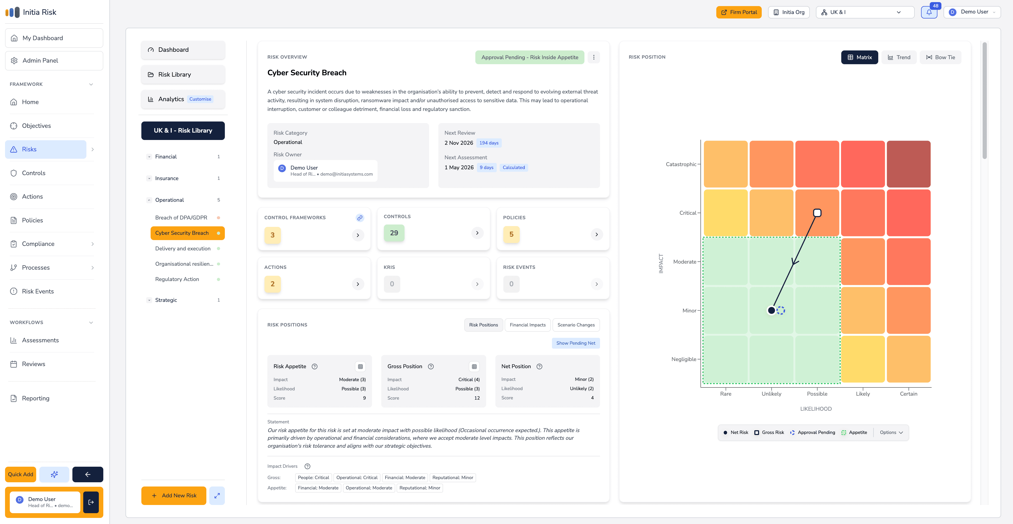 Initia Risk - modern risk management software dashboard
