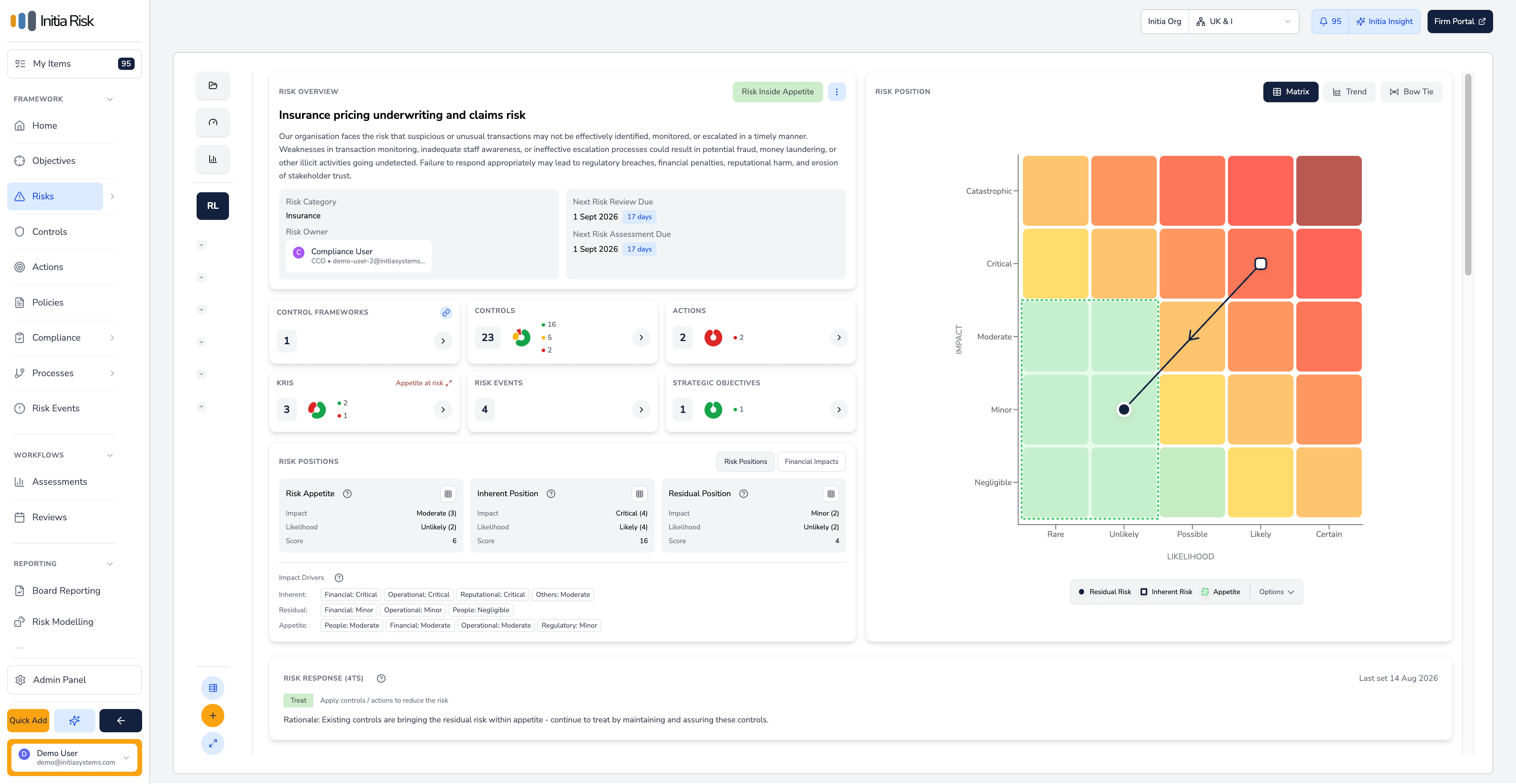 Initia Risk - modern risk management software dashboard