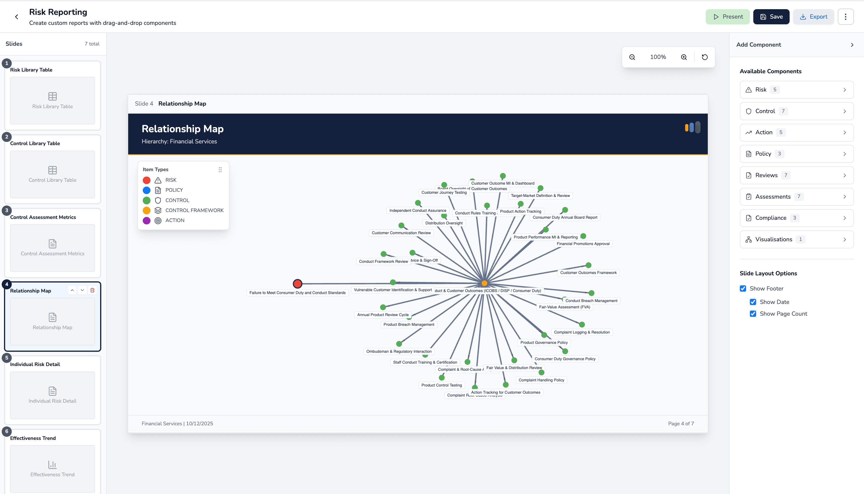 RCSA reporting export with evidence trail
